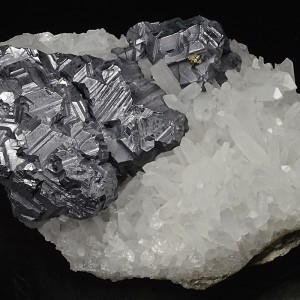 Twinned Galena on Quartz, Pyrite