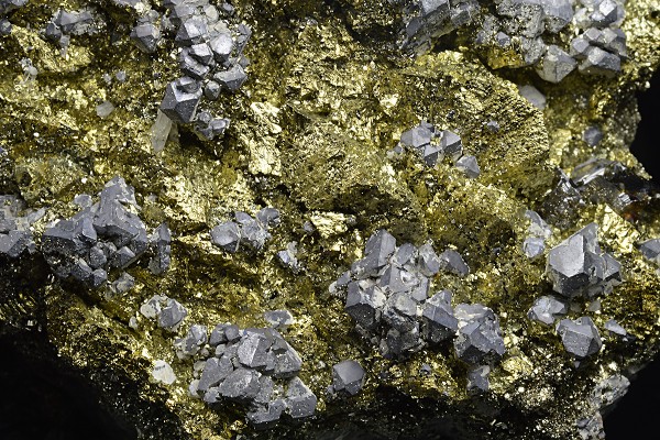 Chalcopyrite, truncated Galena, Pyrite, Cleiophane