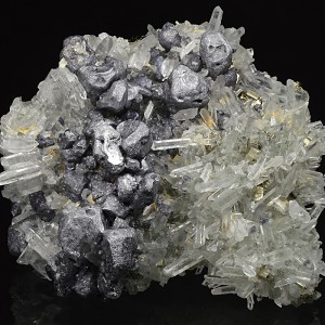 Twinned Galena on Quartz, Pyrite