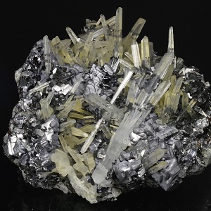 Quartz on twinned Galena, Sphalerite, Chalcopyrite