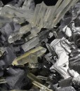 Quartz on twinned Galena, Sphalerite, Chalcopyrite