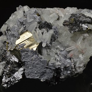 Quartz, Pyrite, thin Galena plate, Sphalerite
