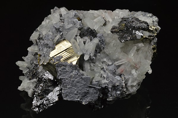Quartz, Pyrite, thin Galena plate, Sphalerite