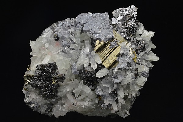 Quartz, Pyrite, thin Galena plate, Sphalerite
