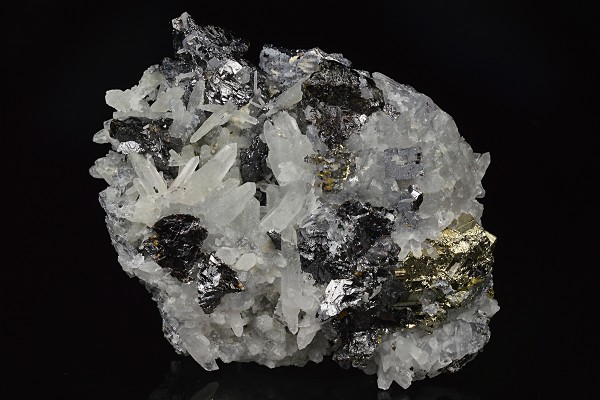 Quartz, Pyrite, thin Galena plate, Sphalerite