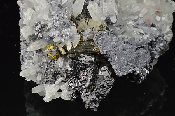 Quartz, Pyrite, thin Galena plate, Sphalerite