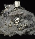 Pyrite on Quartz, Sphalerite, Calcite