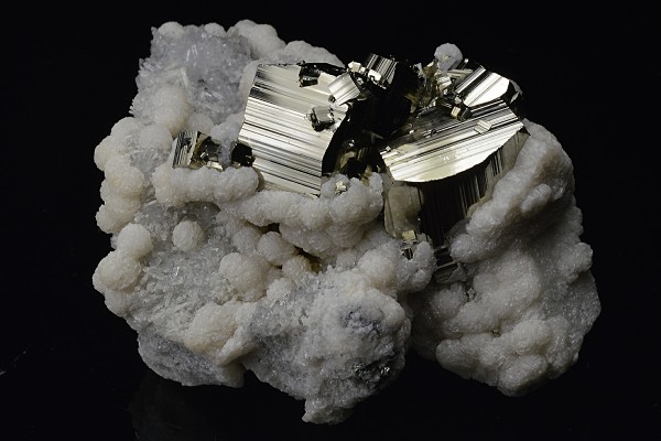 Pyrite on Quartz, Calcite