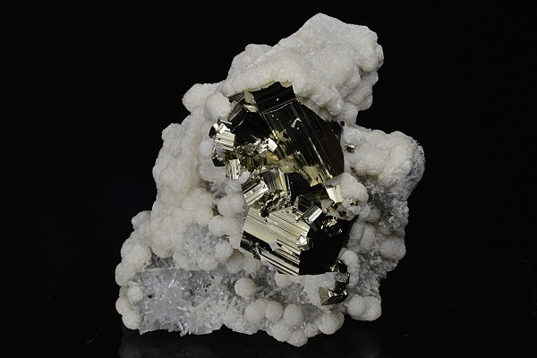 Pyrite on Quartz, Calcite