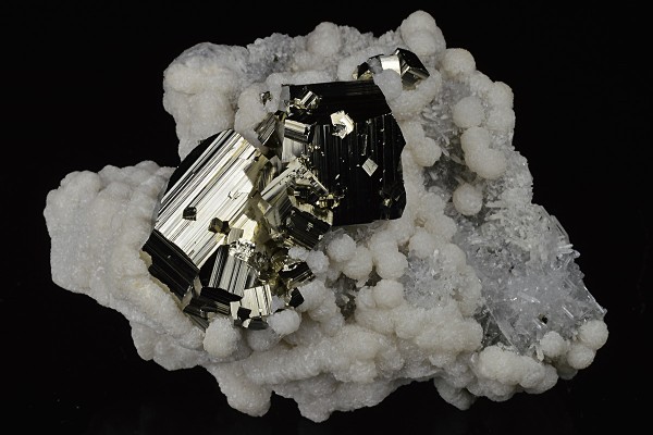 Pyrite on Quartz, Calcite