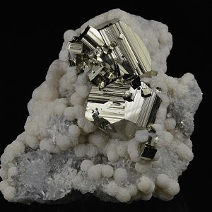 Pyrite on Quartz, Calcite
