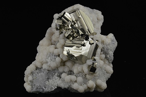Pyrite on Quartz, Calcite