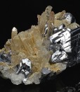 Quartz on twinned Galena, Calcite