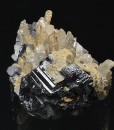 Quartz on twinned Galena, Calcite