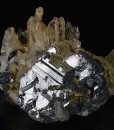 Quartz on twinned Galena, Calcite