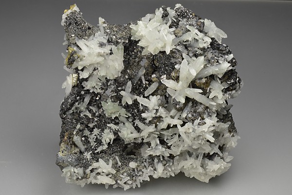 Quartz on Sphalerite, Chalcopyrite, Pyrite, Galena
