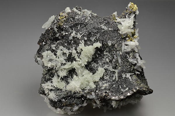 Quartz on Sphalerite, Chalcopyrite, Pyrite, Galena