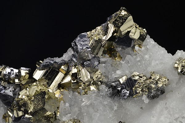 Pyrite, Galena on Quartz