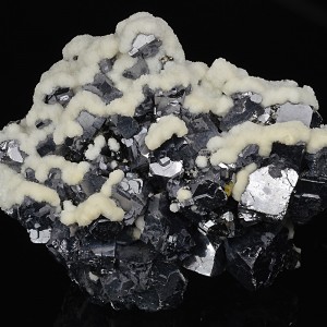 Calcite on truncated Galena, Sphalerite