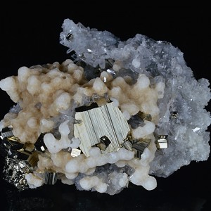 Pyrite on Quartz, Calcite