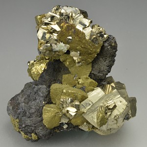 Chalcopyrite, Pyrite on Sphalerite