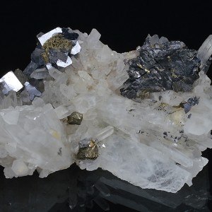 Galena, Chalcopyrite on Quartz, Sphalerite
