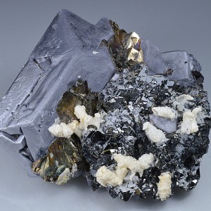 Galena, iridescent Chalcopyrite, Sphalerite, Calcite