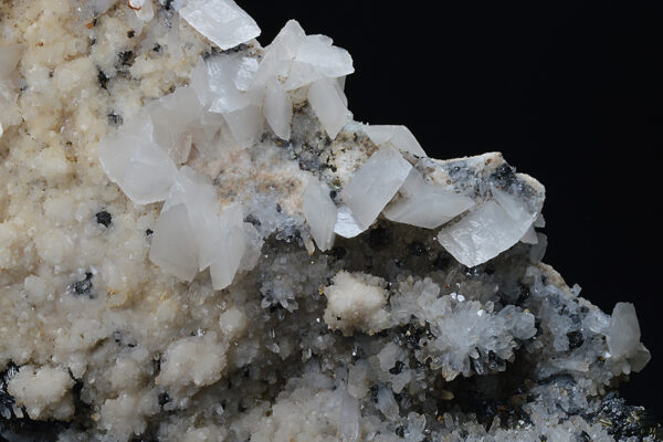 Scalenohedral Calcite, Quartz, Pyrite, Sphalerite