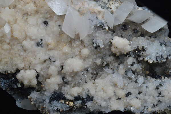 Scalenohedral Calcite, Quartz, Pyrite, Sphalerite