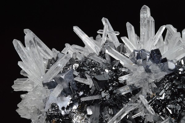 Quartz on Sphalerite tetrahedrons, Galena