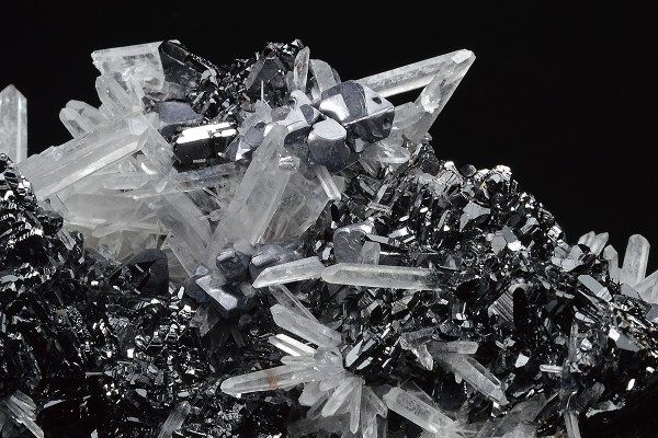 Quartz on Sphalerite tetrahedrons, Galena