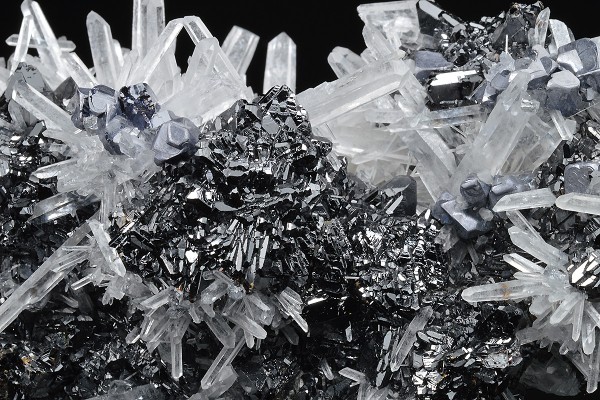 Quartz on Sphalerite tetrahedrons, Galena