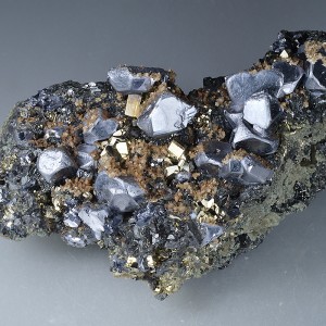 Twinned Galena, Pyrite, Sphalerite,Calcite