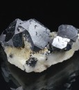 Twinned and truncated Galena on Quartz, Sphalerite