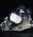 Twinned and truncated Galena on Quartz, Sphalerite