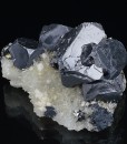 Twinned and truncated Galena on Quartz, Sphalerite