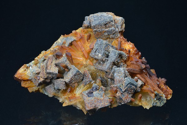Skeletal Galena on iron oxide Quartz