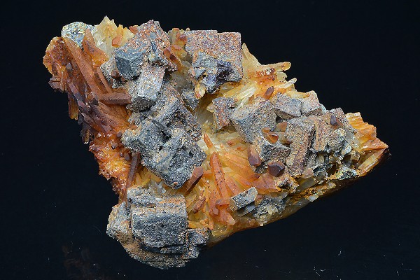 Skeletal Galena on iron oxide Quartz