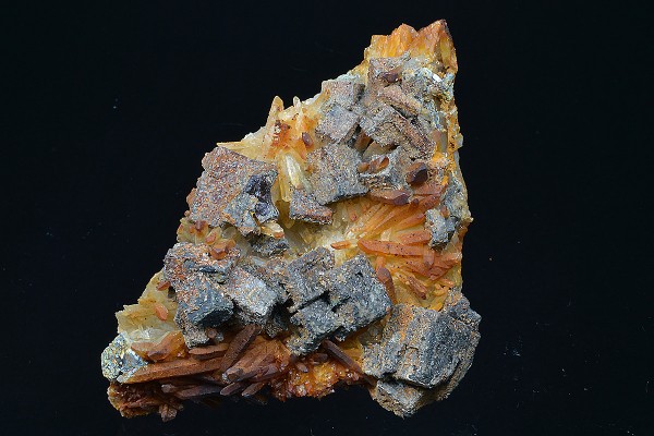 Skeletal Galena on iron oxide Quartz