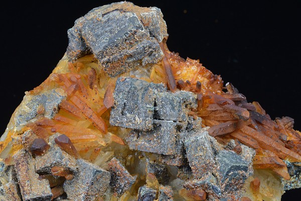 Skeletal Galena on iron oxide Quartz