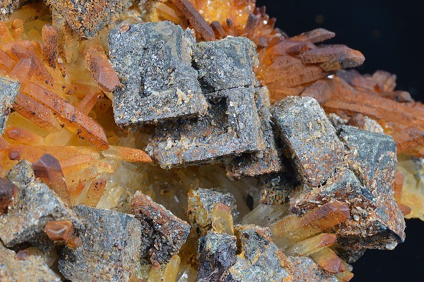 Skeletal Galena on iron oxide Quartz
