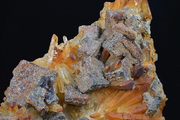 Skeletal Galena on iron oxide Quartz