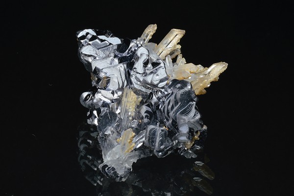 Quartz on twinned Galena, Calcite