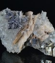 Skeletal Galena, Pyrite on Quartz and Calcite