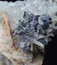 Skeletal Galena, Pyrite on Quartz and Calcite