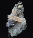 Skeletal Galena, Pyrite on Quartz and Calcite