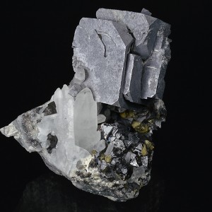 Galena on Quartz, Sphalerite, Chalcopyrite