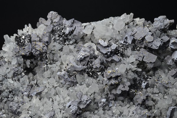 Skeletal Galena on Quartz, Sphalerite, Chalcopyrite