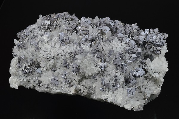Skeletal Galena on Quartz, Sphalerite, Chalcopyrite