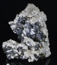 Calcite on twinned Galena, Sphalerite, Chalcopyrite